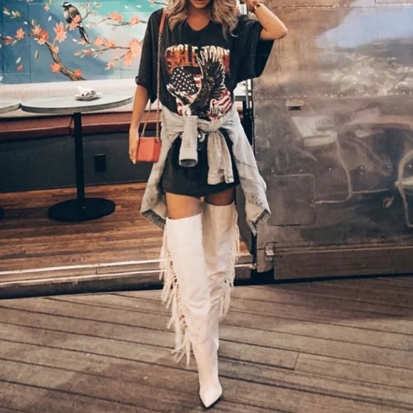 White fringe knee high boots - Picture 3 of 3